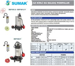 Sumak SDF18/2-Y Pas. Göv. Drenaj Dalgıç Pompa 1.8 HP