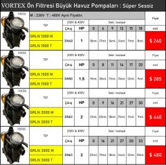 Vortex GRLN 1000 T Havuz Pompası DN40 1 HP 380 V