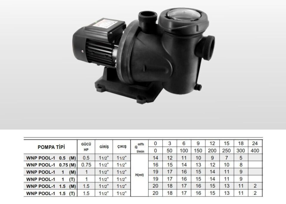 Winpo WNP POOL-2  Havuz Pompası - 2'' Giriş Çıkış - 1.5 HP Monofaze