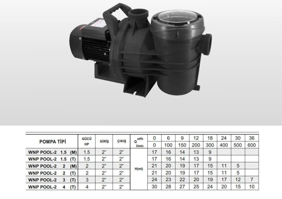 Winpo WNP POOL-2  Havuz Pompası - 2'' Giriş Çıkış - 1.5 HP Monofaze