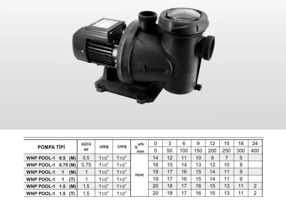 Winpo WNP POOL-2  Havuz Pompası - 2'' Giriş Çıkış - 1.5 HP Trifaze