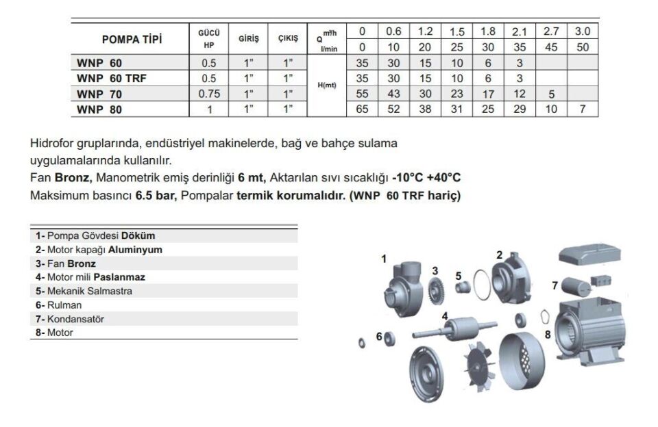 Winpo WNP 80 Periferik Pompa 1 HP