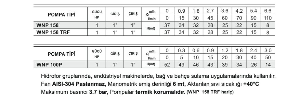 Winpo WNP158 Santrifüj Pompa 1 HP Trifaze
