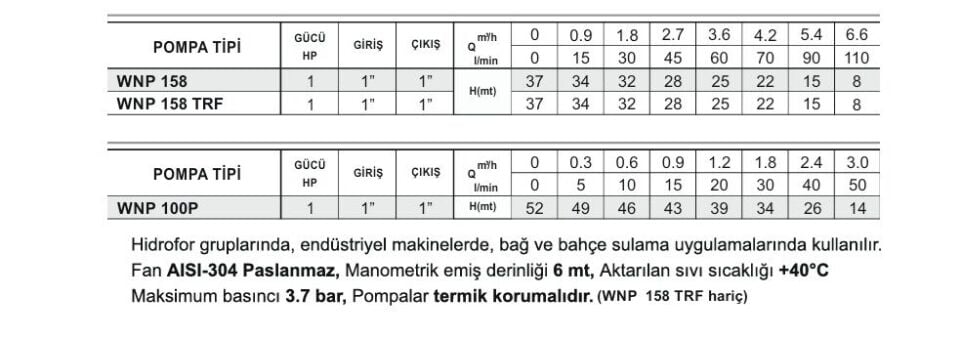 Winpo WNP158 Santrifüj Pompa 1 HP