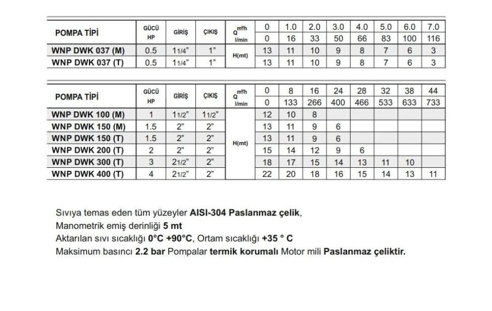 Winpo WNP DWK 100 Paslanmaz Santrifüj Pompa 1 HP Monofaze