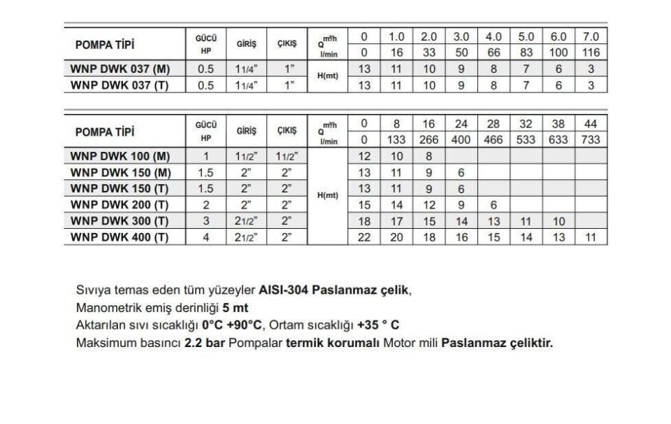 Winpo WNP DWK 150 Paslanmaz Santrifüj Pompa 1.5 HP Trifaze