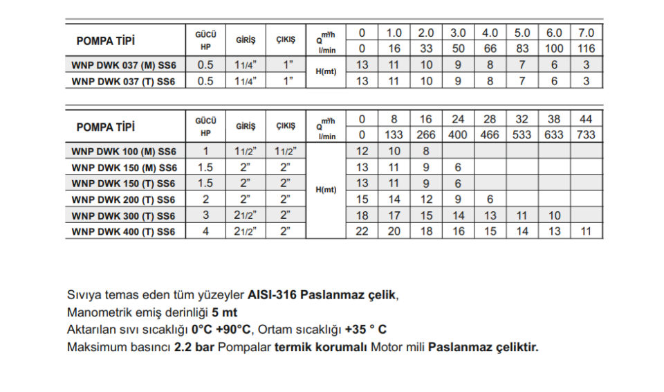 Winpo WNP DWK 150 SS6 Paslanmaz Santrifüj Pompa 1.5 HP Monofaze