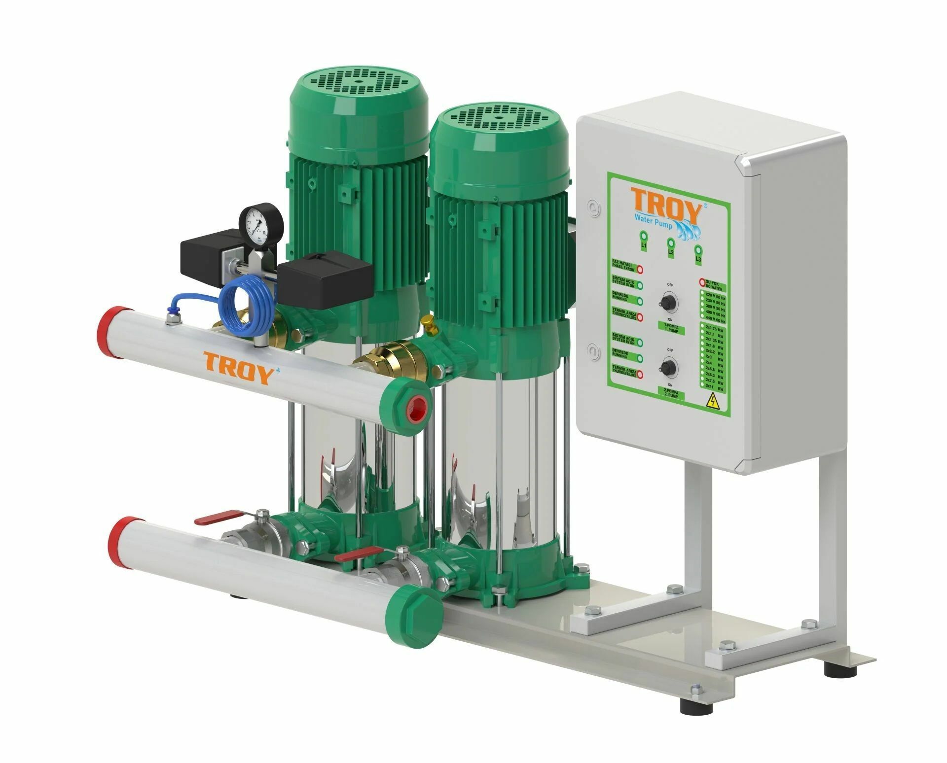 Troy Pompa HDHT8 B 3000/6 İki Pom. Hidrofor 2x2.2 HP 14 Kat 33 Daire - 380V
