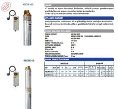 Sumak 4SDM100 Temiz Su Dalgıç Pompa 1 HP