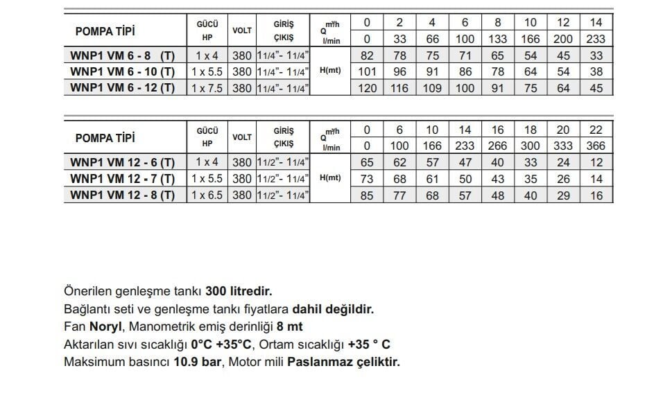 Winpo WNP1 VM 6 - 10 (T) Tek Pompalı Hidrofor 1x5.5 HP