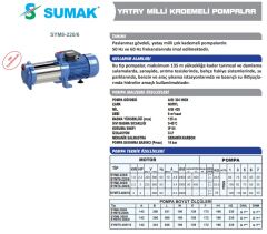 Sumak SYM8 220/6 Yatay Kademeli Sessiz Pompa 2.2 HP