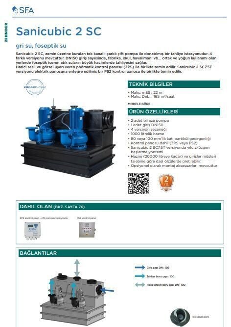 SFA Sanihydro Sanicubic 2 SC 7,5.0 T Atık Su Tahliye İstasyonu 1000 Litre