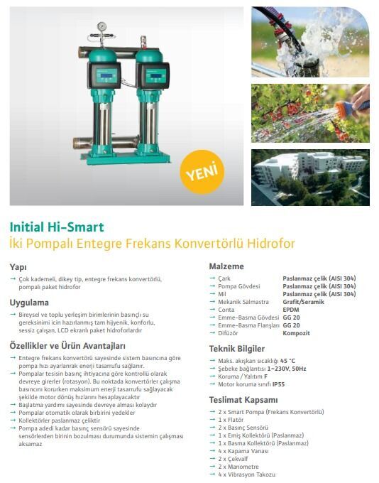 Wilo İnitial Hi-Smart 2-305-3/16/M/E-1,5 İki Pompalı Entegre Frekans Konvertörlü Hidrofor 9 Kat 30 Daire