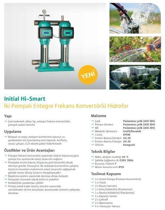 Wilo İnitial Hi-Smart 2-406-3/16/T/E-3 İki Pompalı Entegre Frekans Konvertörlü Hidrofor 11 Kat 70 Daire