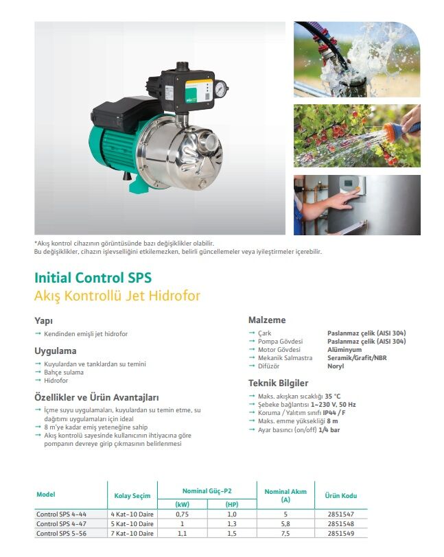 Wilo Jet SPS 4-44 Santrifüj Pompa 1HP