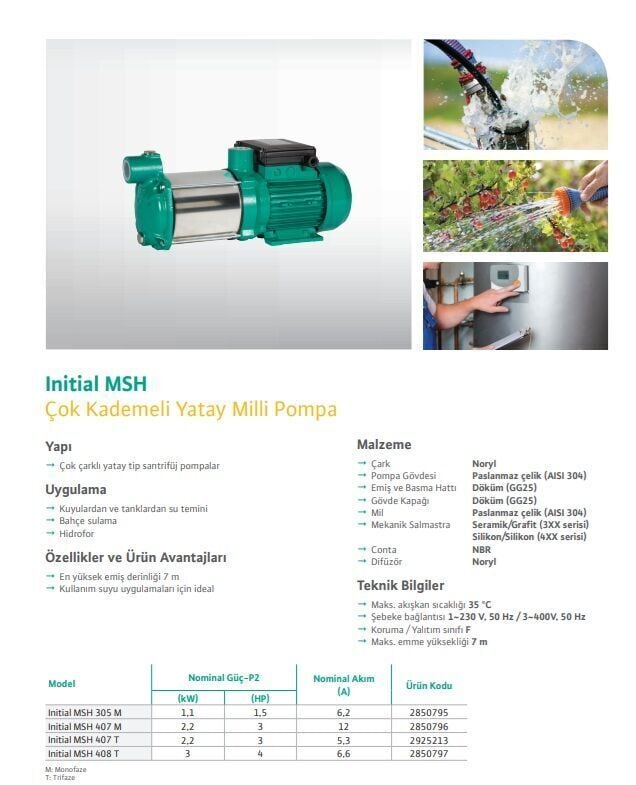 Wilo İnitial MSH 407 T Yatay Kademeli Pompa 3 HP