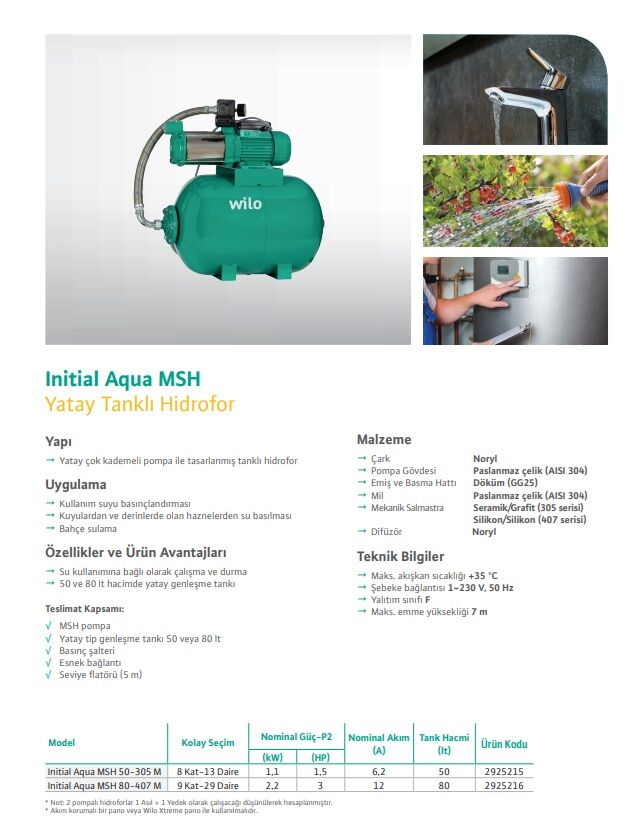 Wilo Aqua MSH 80-407 M Hidrofor 80 Litre Tanklı / 9 Kat - 29 Daire- 3 Hp