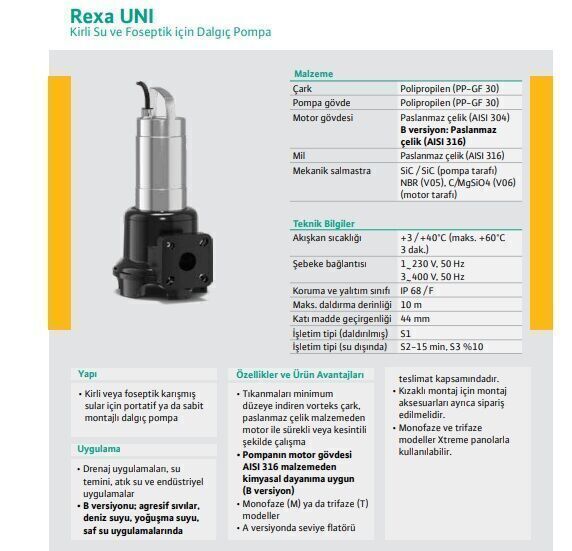 Wilo Rexa Unı-V05A/T008-540/O Foseptik Ve Kirli Su Dalgıç Pompa