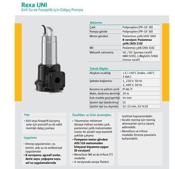 Wilo Rexa Unı-V06A/T011-540/O Foseptik Ve Kirli Su Dalgıç Pompa