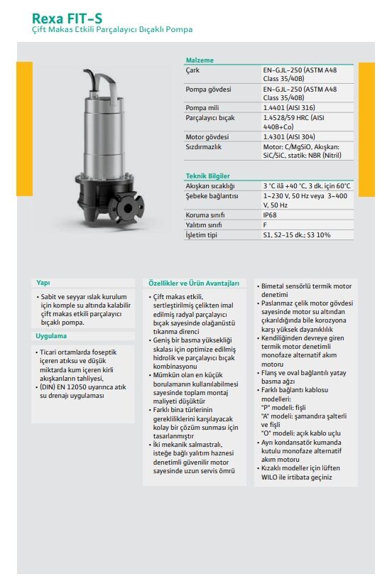Wilo Rexa Fit-S S03-112A/21M011-523/P Parçalayıcı Bıçaklı Foseptik Pompası