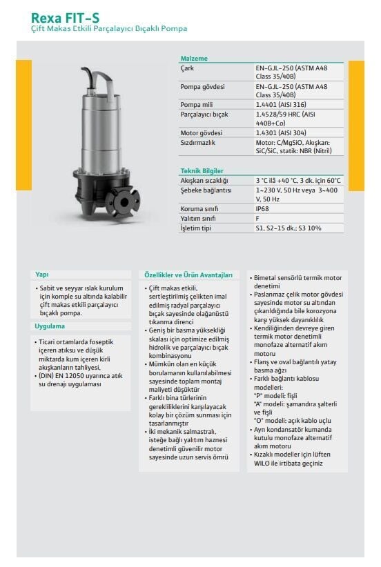 Wilo Rexa Fit-S S03-112A/21T011-540/O Parçalayıcı Bıçaklı Foseptik Pompası