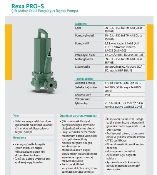 Wilo Rexa Pro-S S03-224A/21T025X540/O Parçalayıcı Bıçaklı Foseptik Pompası