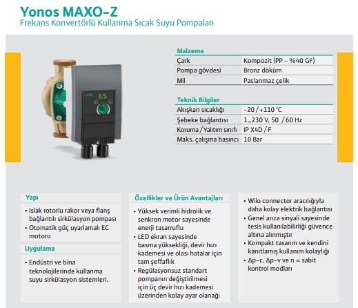 Wilo Yonos Maxo Z 25/0,5-10 PN10 Re Sirkülasyon Pompası