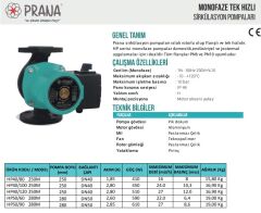Prana HP 40/80 - 250 M Tek Hızlı Sirkülasyon Pompası DN40 220 V