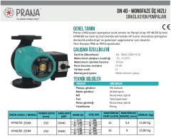 Prana HP 40/50 - 250 M Üç Hızlı Sirkülasyon Pompası DN40 220 V