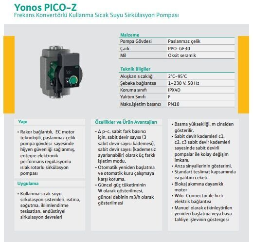 Wilo Yonos Pıco Z 25/0.5-6 130 Re Sirkülasyon Pompası