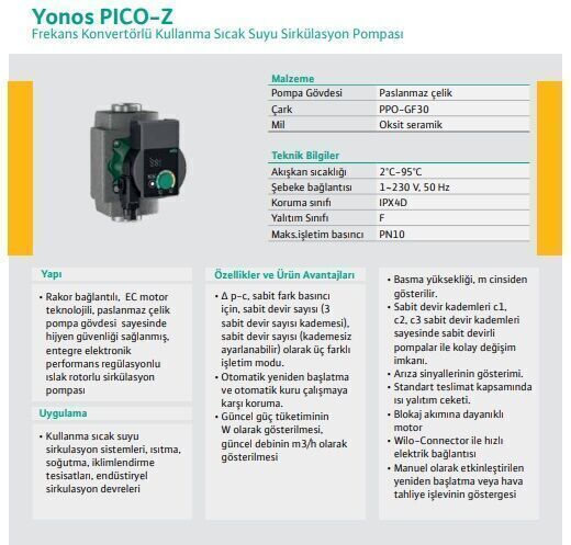 Wilo Yonos Pıco Z 20/0.5-6 150 Re Sirkülasyon Pompası