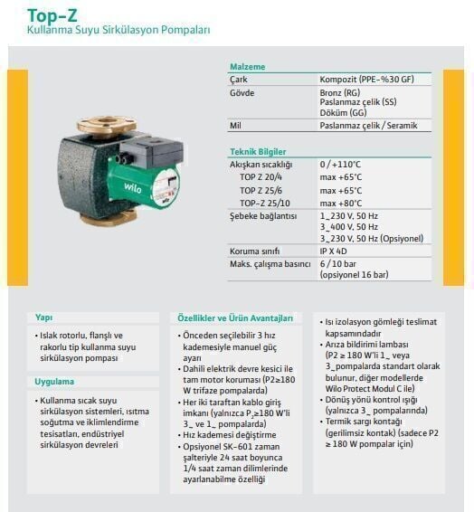 Wilo Top Z 40/7 T-RG-PN 6/10 Re Sirkülasyon Pompası