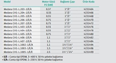 Wilo Medana CH1-L.206-2/V/A/10T Yatay Çok Kademeli Santrifüj Pompa