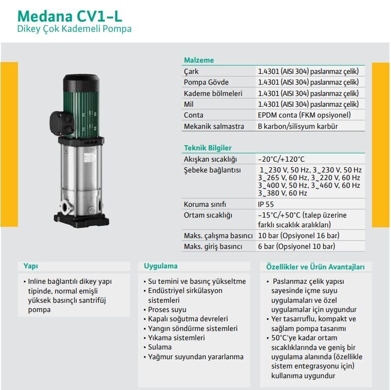 Wilo Medana CV1-L.416-1/E/E/10O Dikey Çok Kademeli Santrifüj Pompa