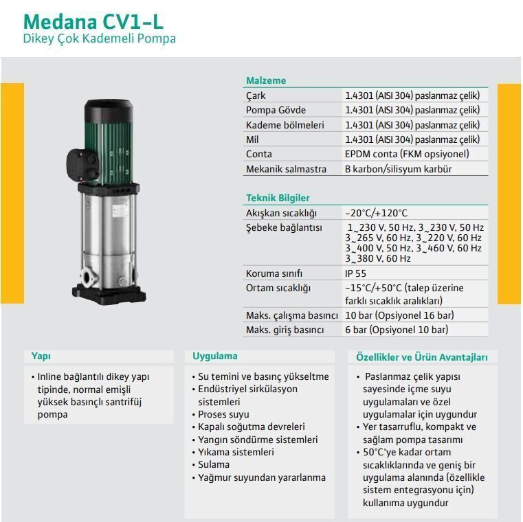 Wilo Medana CV1-L.605-1/E/E/10O Dikey Çok Kademeli Santrifüj Pompa