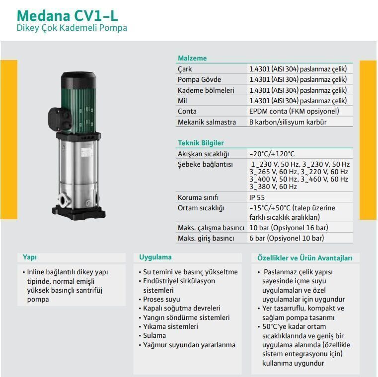 Wilo Medana CV1-L.605-1/E/A/10O Dikey Çok Kademeli Santrifüj Pompa