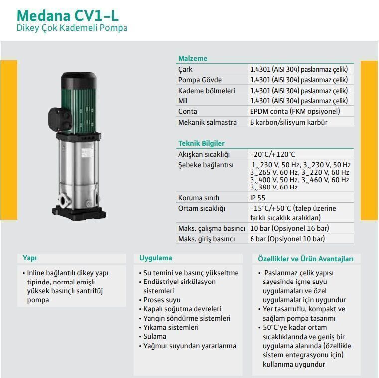 Wilo Medana CV1-L.1011-1/E/E/16O Dikey Çok Kademeli Santrifüj Pompa
