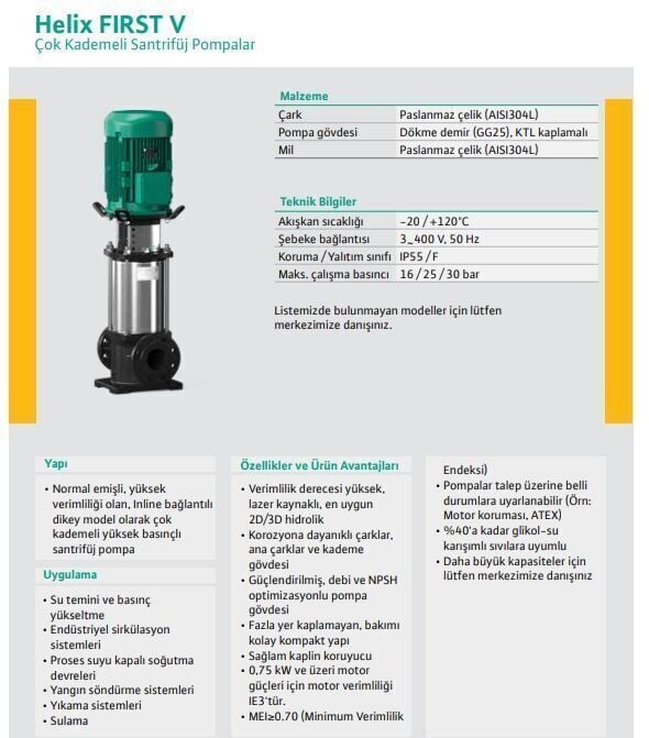Wilo Helix Fırst V 411-5/16/E/S Dikey Çok Kademeli Paslanmaz Çelik Fanlı Pompa