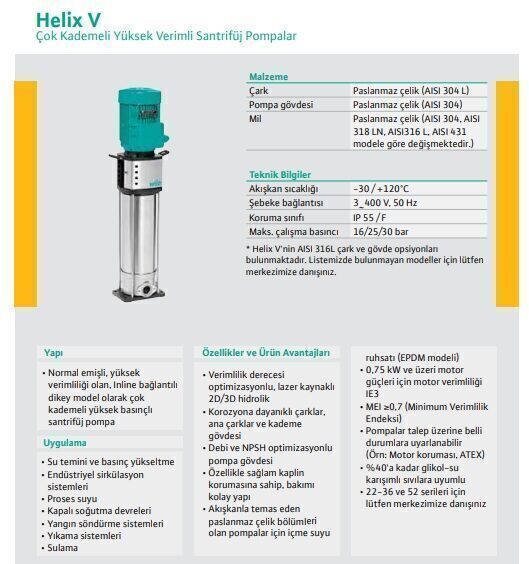 Wilo Helix V 411-1/16/E/S Çok Kademeli Yüksek Verimli Santrifüj Pompa