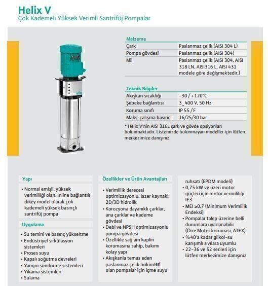 Wilo Helix V 611-1/16/E/S Çok Kademeli Yüksek Verimli Santrifüj Pompa