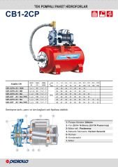 Pedrollo CB1-2CPm 25 / 14B Tek Kademeli Hidrofor 50 LT Tanklı 1.5 HP 6 Kat 20 Daire